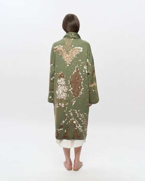 The PALM GROVE long cotton jacquard kaftan by ZALIVAKO – back view, olive green side