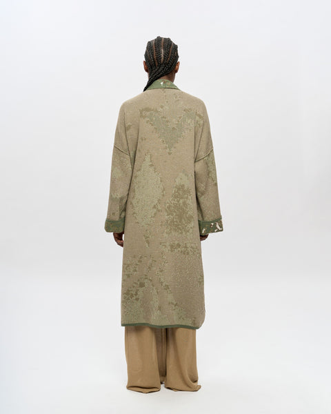 The PALM GROVE long cotton jacquard kaftan by ZALIVAKO – reverse sage side, back view