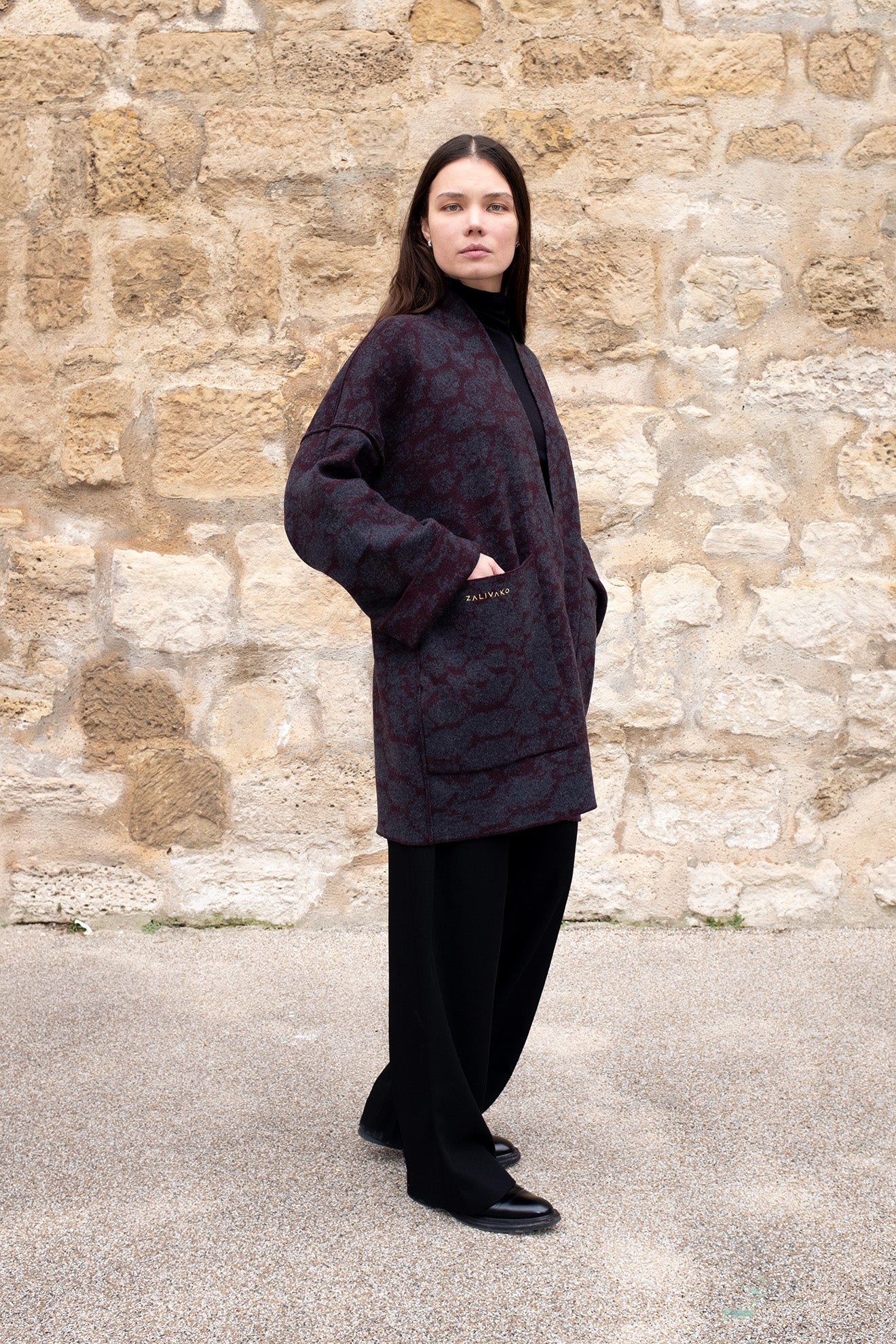 Zalivako Women's Short Wool Kaftan Knit Italian Yarn Black and