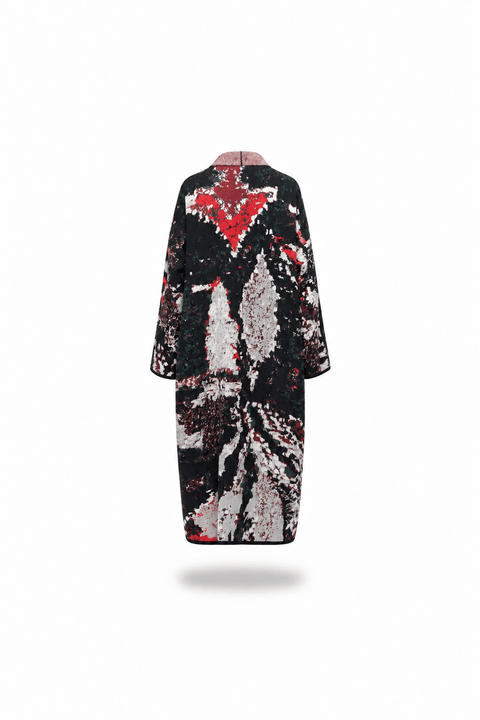 The URUSHI long cotton jacquard kaftan by ZALIVAKO – back view on white background