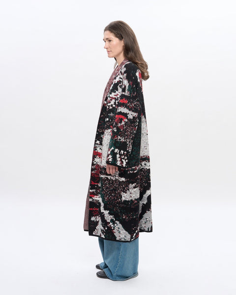 The URUSHI long cotton jacquard kaftan by ZALIVAKO – side view, black and red side