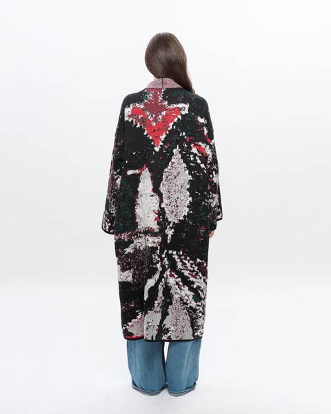 The URUSHI long cotton jacquard kaftan by ZALIVAKO – back view, black and red side