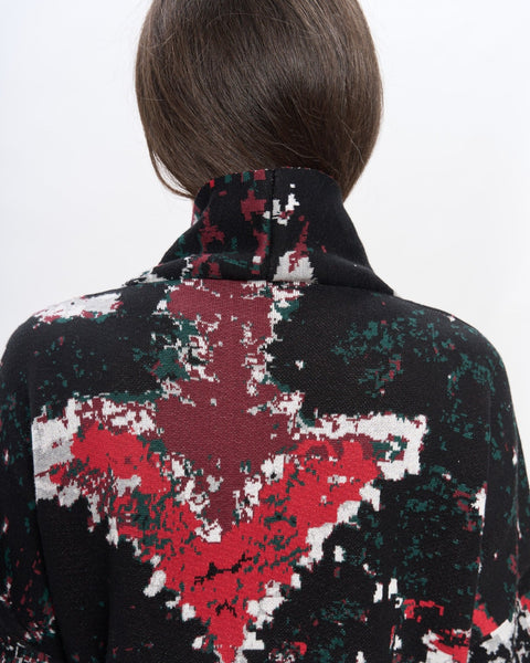The URUSHI long cotton jacquard kaftan by ZALIVAKO – close-up of the red lacquer jacquard on the back