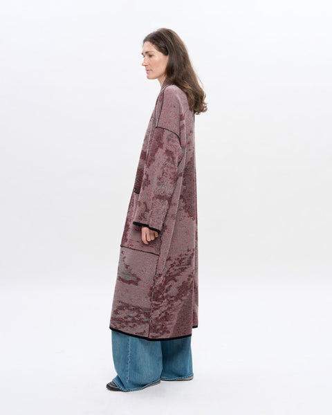 The URUSHI long cotton jacquard kaftan by ZALIVAKO – reverse dusty rose side, side view