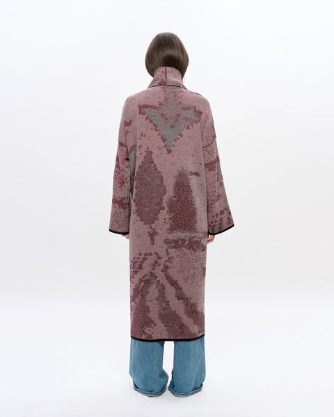 The URUSHI long cotton jacquard kaftan by ZALIVAKO – reverse dusty rose side, back view