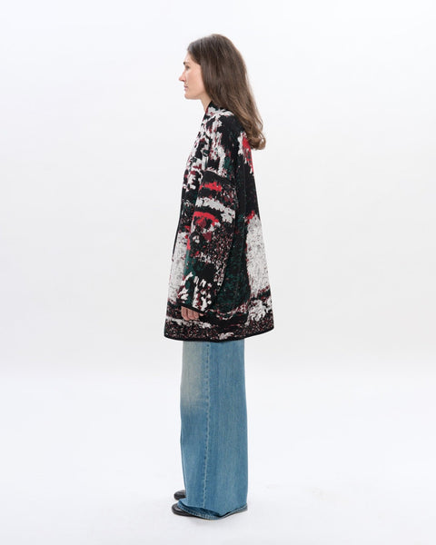 The URUSHI short cotton jacquard kaftan by ZALIVAKO – side view, black and red side