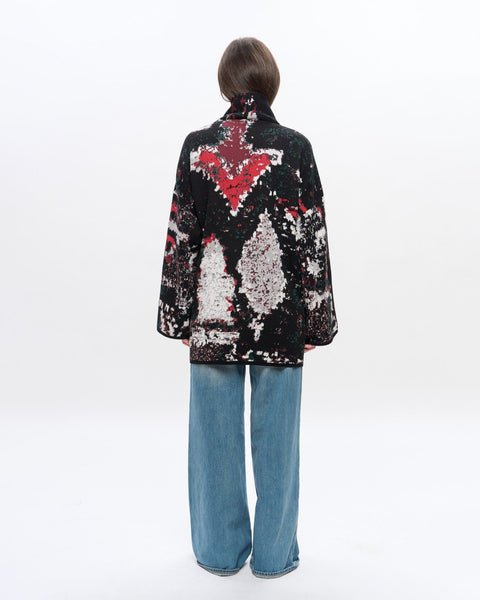 The URUSHI short cotton jacquard kaftan by ZALIVAKO – back view, black and red side