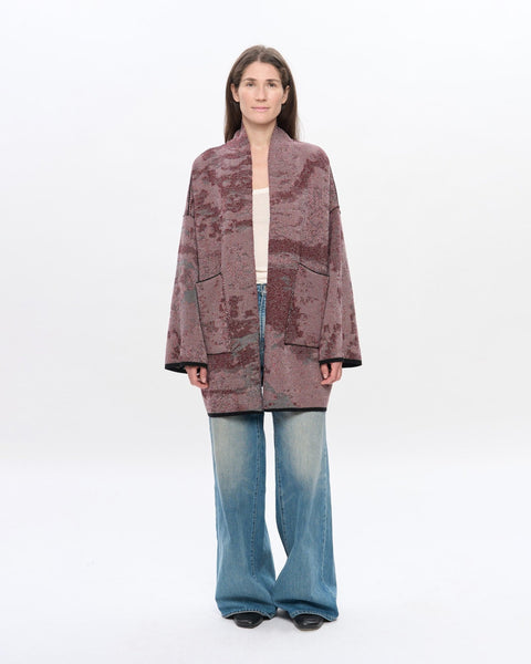 The URUSHI short cotton jacquard kaftan by ZALIVAKO – reverse dusty rose side, front view