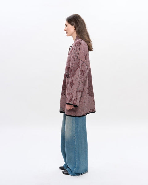 The URUSHI short cotton jacquard kaftan by ZALIVAKO – reverse dusty rose side, side view