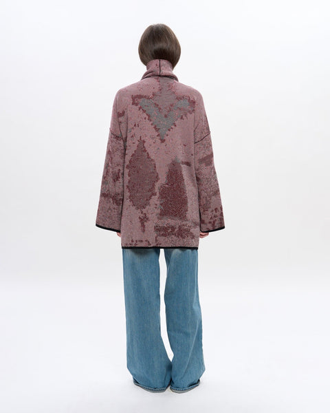 The URUSHI short cotton jacquard kaftan by ZALIVAKO – reverse dusty rose side, back view